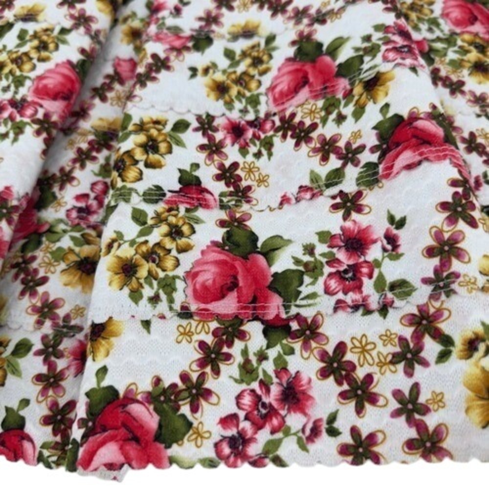 Aqua Floral Tapestry Lace Pleated Mini Skirt Pink Yellow Roses Size S - Picture 4 of 8